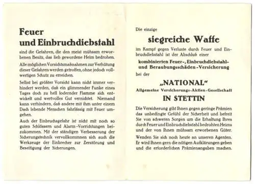 Werbebillet National-Versicherungen, die siegreiche Waffe, Ritter mit Schwert und Schild