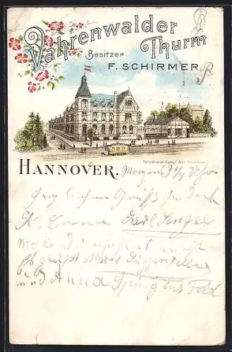 Lithographie Hannover, Restaurant zum Vahrenwalder Thurm von F. Schirmer