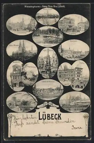 AK Lübeck, Ortsansicht von Westen, Dom mit Museum, Burgthor und weitere Ansichten