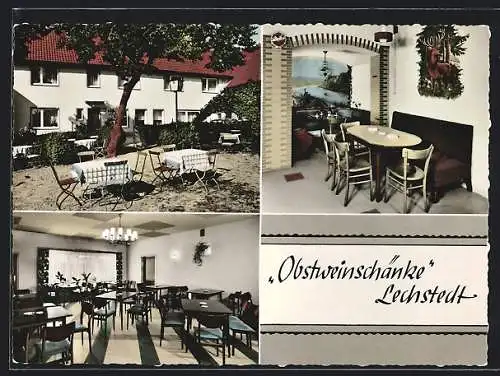 AK Lechstedt, Das Gasthaus Obstweinschänke v. Friedrich Meyer, mit Garten und Innenansicht