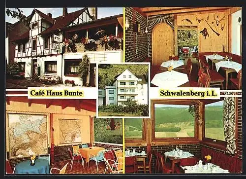 AK Schwalenberg i. L., Das Café Haus Bunte mit Innenansichten, Neue Torstrasse 131