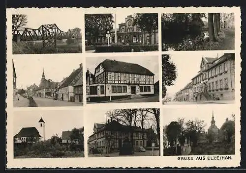 AK Elze /Han., Hotel Deutsches Tor, Bahnhof, Flussbrücke, Kirche, Polizeipräsidium