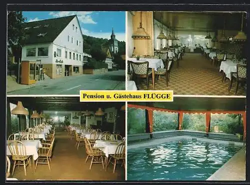 AK Alfeld / Leine, Pension und Gästehaus Zur Eule von M. Flügge, mit Speiseräumen und Hallenbad