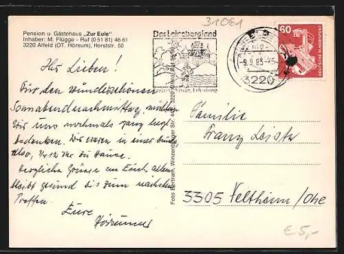 AK Alfeld / Leine, Pension und Gästehaus Zur Eule von M. Flügge, mit Speiseräumen und Hallenbad