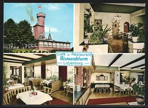 AK Lütjenburg, Cafè-Restaurant Bismarckturm in vier Ansichten