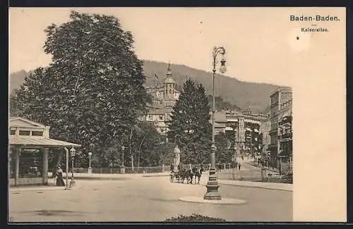 AK Baden-Baden, Kaiser-Allee mit Kutsche