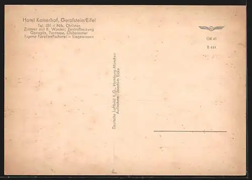 AK Gerolstein, Das Hotel Kaiserhof v. Nik. Christen, Speisesaal, Gaststube, Conferenz-Zimmer, Tanzsaal, Bar