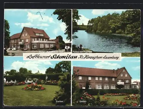 AK Schmilau /Lauenburg, Das Hotel Schmilauer Hof v. Paul Ohlhöft mit Garten, Pinnsee