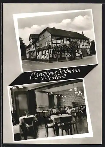 AK Friedland /Leine, Das Gasthaus Feldmann mit Innenansicht