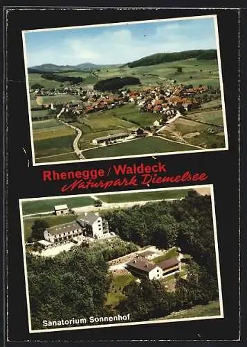 AK Rhenegge /Waldeck, Sanatorium Sonnenhof, Gesamtansicht vom Flugzeug aus