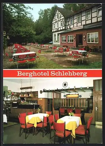 AK Alfeld /Leine, Das Berghotel Schlehberg, Innenansicht und Terrasse