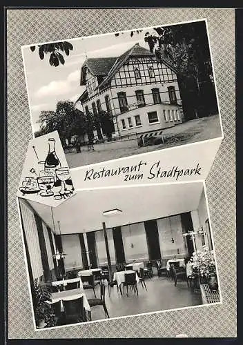 AK Bockenem, Das Restaurant zum Stadtpark v. W. Linne, mit Speisesaal
