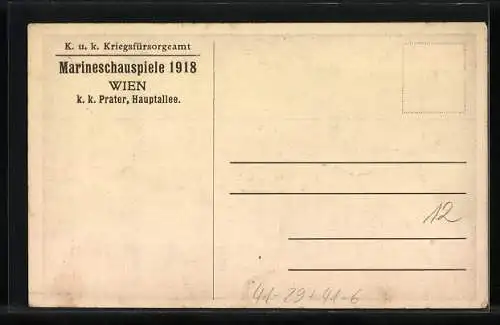 AK Wien, Marineschauspiele 1918, K. k. Prater, U-Bootangriff auf hoher See