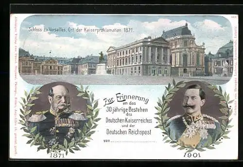 Lithographie Kaiser Wilhelm I., Schloss zu Versailles, Ganzsache 3 Pfennig