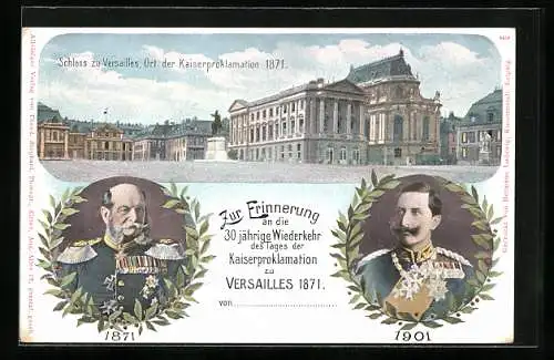 Lithographie Kaiser Wilhelm I., Schloss zu Versailles, Ganzsache 3 Pfennig