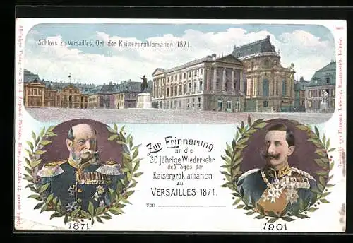 Lithographie Kaiser Wilhelm I., Schloss zu Versailles, Ganzsache 3 Pfennig