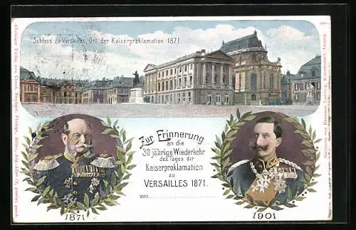Lithographie Kaiser Wilhelm I., Schloss zu Versailles, Ganzsache 3 Pfennig
