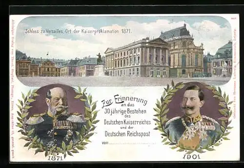 Lithographie Kaiser Wilhelm I., Schloss zu Versailles, Ganzsache 3 Pfennig