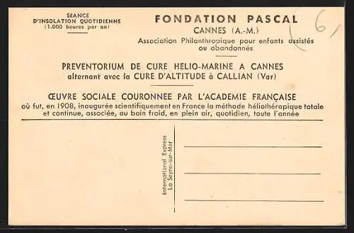 AK Cannes /A.-M., Preventorium de Cure Helio-Marine