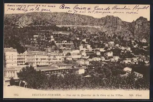 AK Beaulieu-sur-Mer, Vue sur le Quartier de la Gare et les Villas