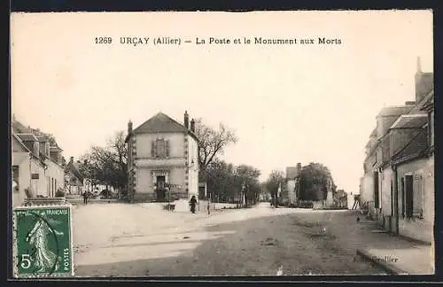 AK Urcay /Allier, La Poste et le Monument aux Morts