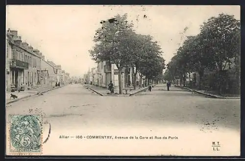 AK Commentry /Allier, Avenue de la Gare et Rue de Paris