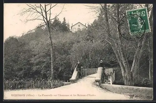 AK Herisson /Allier, La Passarelle sur l`Aumance et les Maisons d`Ecoles