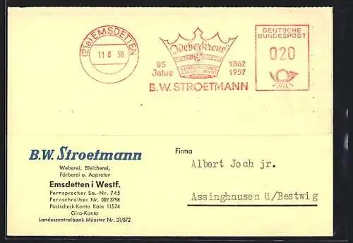 AK Emsdetten /Westf., B.W. Stroetmann Auftragsbestätigung Textilien