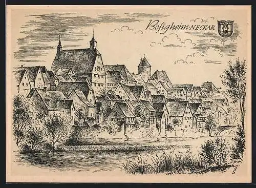 Künstler-AK Besigheim / Neckar, Ortsansicht