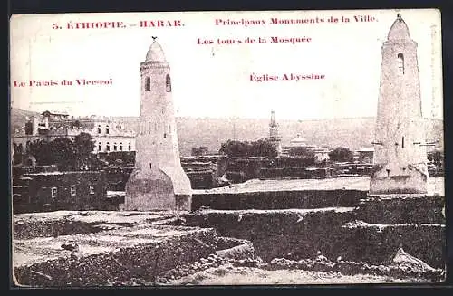 AK Harar, Le Palais du Vice-roi, les tours de la Mosquée, Église Abyssine