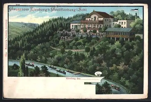 AK Greiffenberg, Gasthaus auf dem Kienberg, Ruderboote