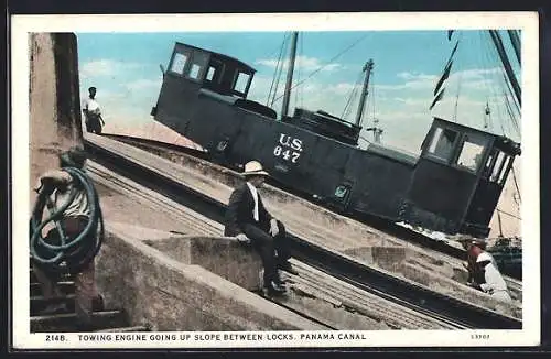 AK Panama Canal, Towing engine going up slope between locks