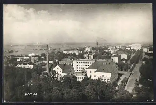 AK Kotka, Stadtansicht mit Fabrikschornstein