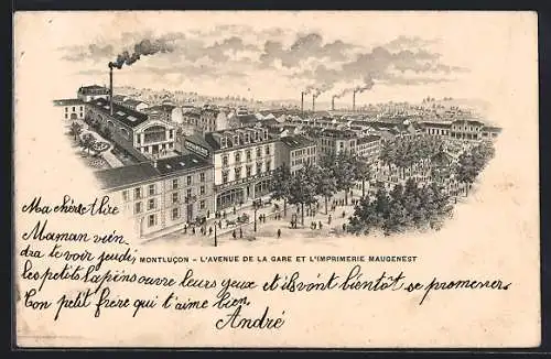 Lithographie Montlucon, L`Avenue de la Gare et l`Imprimerie Maugenest