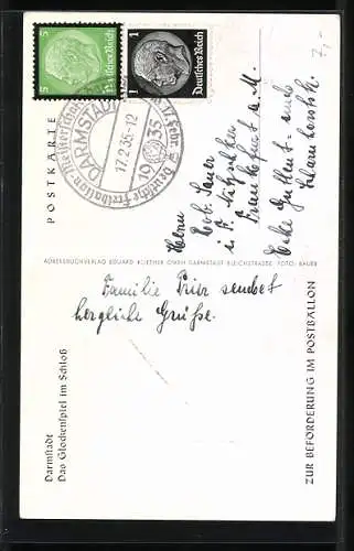 AK Darmstadt, Deutsche Ballonmeisterschaft 1935, Festpostkarte mit Sonderstempel