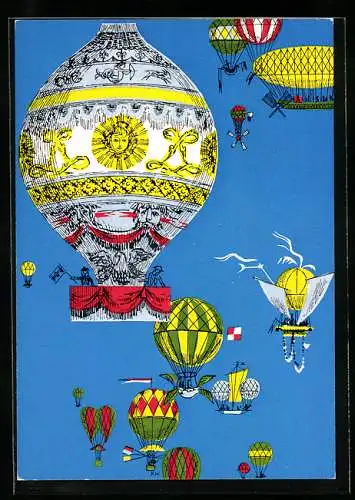 AK Luzern, Verkehrshaus der Schweiz, Stempel Ballonaufstieg Eröffnungstag 1.7.1959, Alte Ballons und Montgolfiere