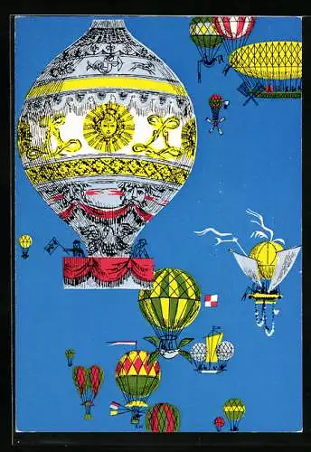 AK Luzern, Verkehrshaus der Schweiz, Stempel Ballonaufstieg Eröffnungstag 1.7.1959, Alte Ballons und Montgolfiere