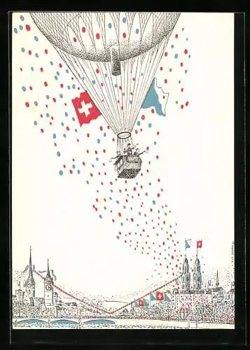 AK Zürifäscht Ballonflug 1953, Stempel