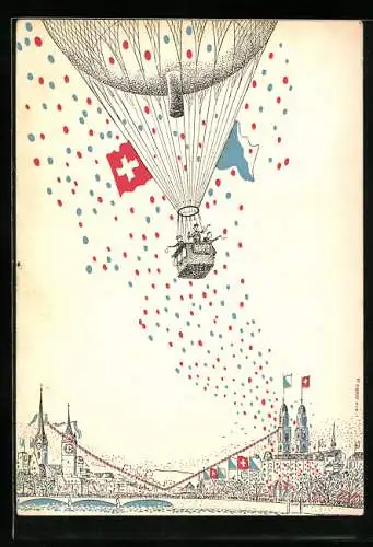 Künstler-AK Zürich, Zürifäscht 1953, Ballonflug