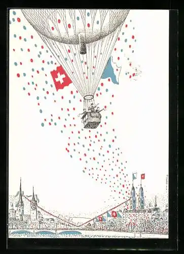 Künstler-AK Zürich, Zürifäscht 1953, Ballonflug