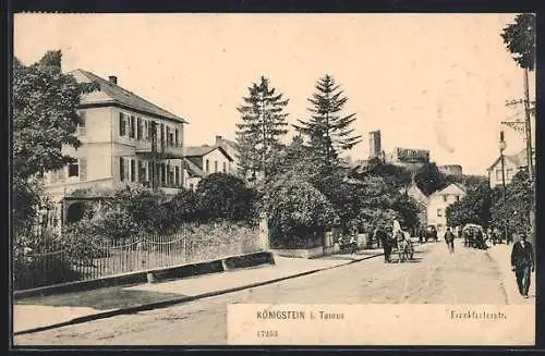 AK Königstein / Taunus, Frankfurter Strasse, Pferdewagen, Leute