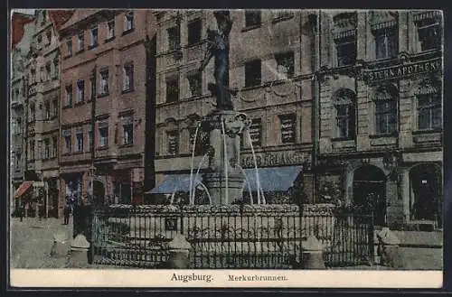 Luna-AK Augsburg, Merkurbrunnen und Stern-Apotheke