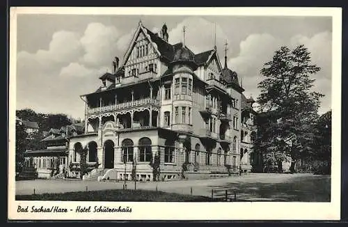 AK Bad Sachsa /Harz, Hotel Schützenhaus, von der Strasse gesehen