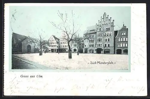 AK Ulm / Donau, Südl. Münsterplatz mit Giebelhaus