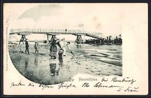 AK Hamburg-Neumühlen, Strandpartie mit Schiffsanlegestelle