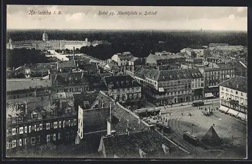 AK Karlsruhe i. B., Total gg. Marktplatz und Schloss