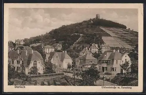 AK Durlach, Uhlandstrasse mit Turmberg