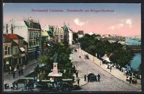 AK Cuxhaven, Deichstrasse mit Kriegerdenkmal