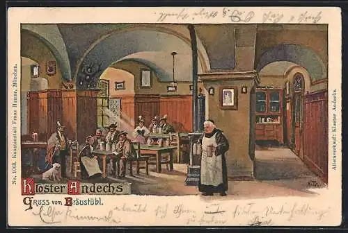Künstler-AK Andechs, Restaurant Bräustübl im Kloster
