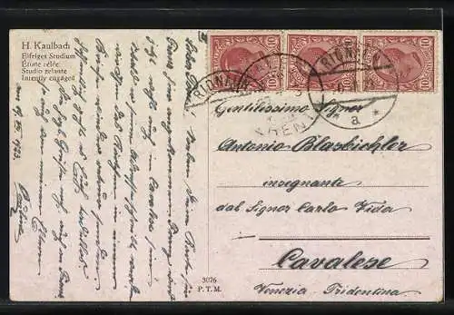 Künstler-AK Hermann Kaulbach: Eifriges Studium, Kleiner Junge mit Bilderbuch